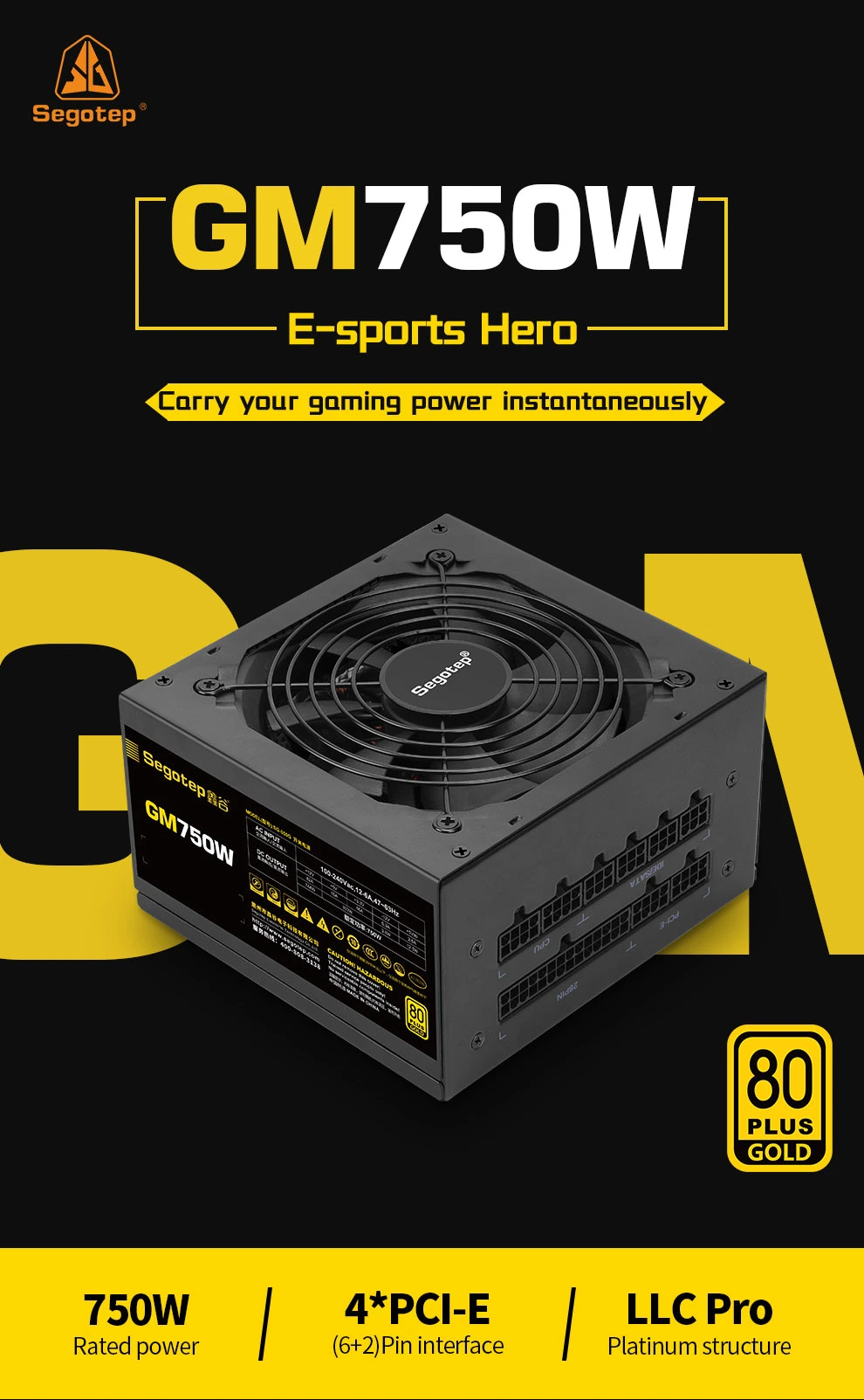Segotep GM750W Desktop Power Supply, ATX PSU for Gamer, Full Modular 80+ Gold, 24pin Competitive Game ATX Active Pfc Power Supply
