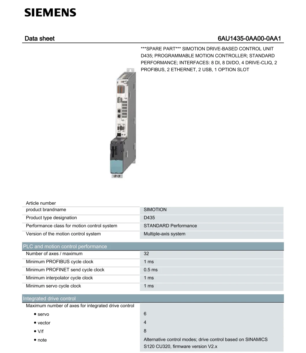 6au1435-0AA00-0AA1 Siemens PLC Motion Controller